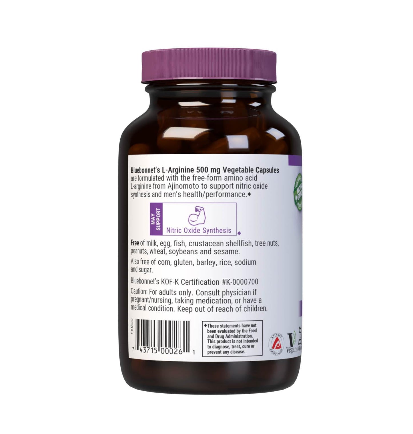 BlueBonnet L-Arginine 500mg Capsules, 100 Count