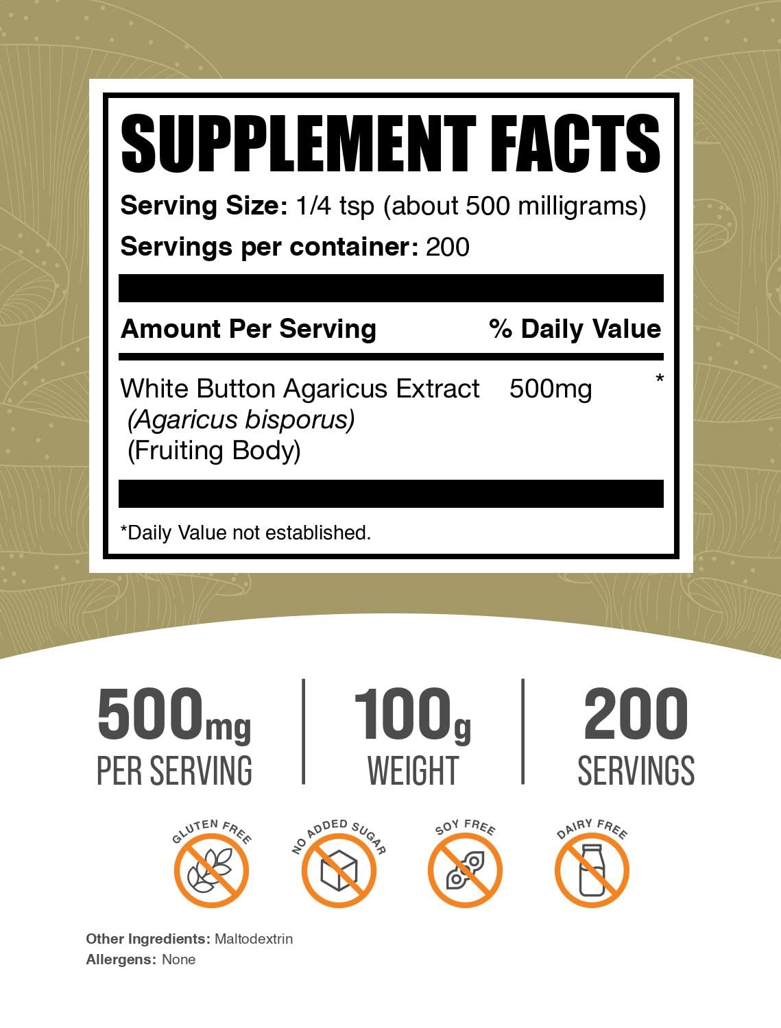 BulkSupplements White Button Mushroom Extract Powder 3.5 oz