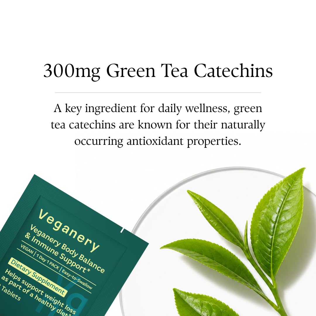 Veganery Immune Support & Body Balance Supplement – Vegan Formula with Green Tea Extract, Daily Wellness for Metabolism & Energy, Convenient Mini Tablets, 1 Tablet