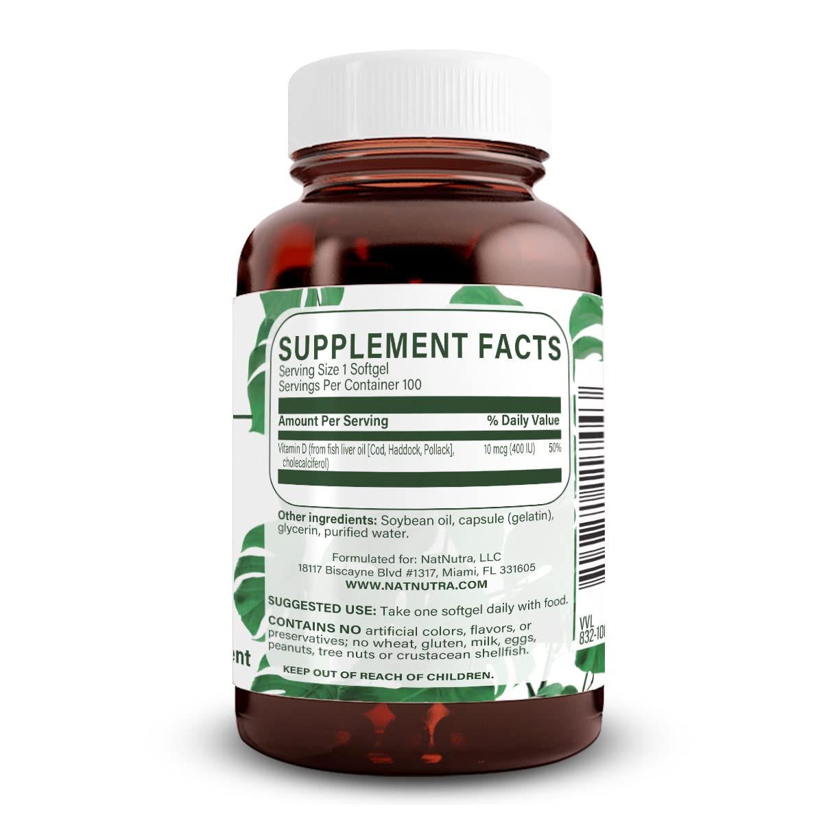 Natural Nutra Vitamin D3 400 IU Softgels 100 Count