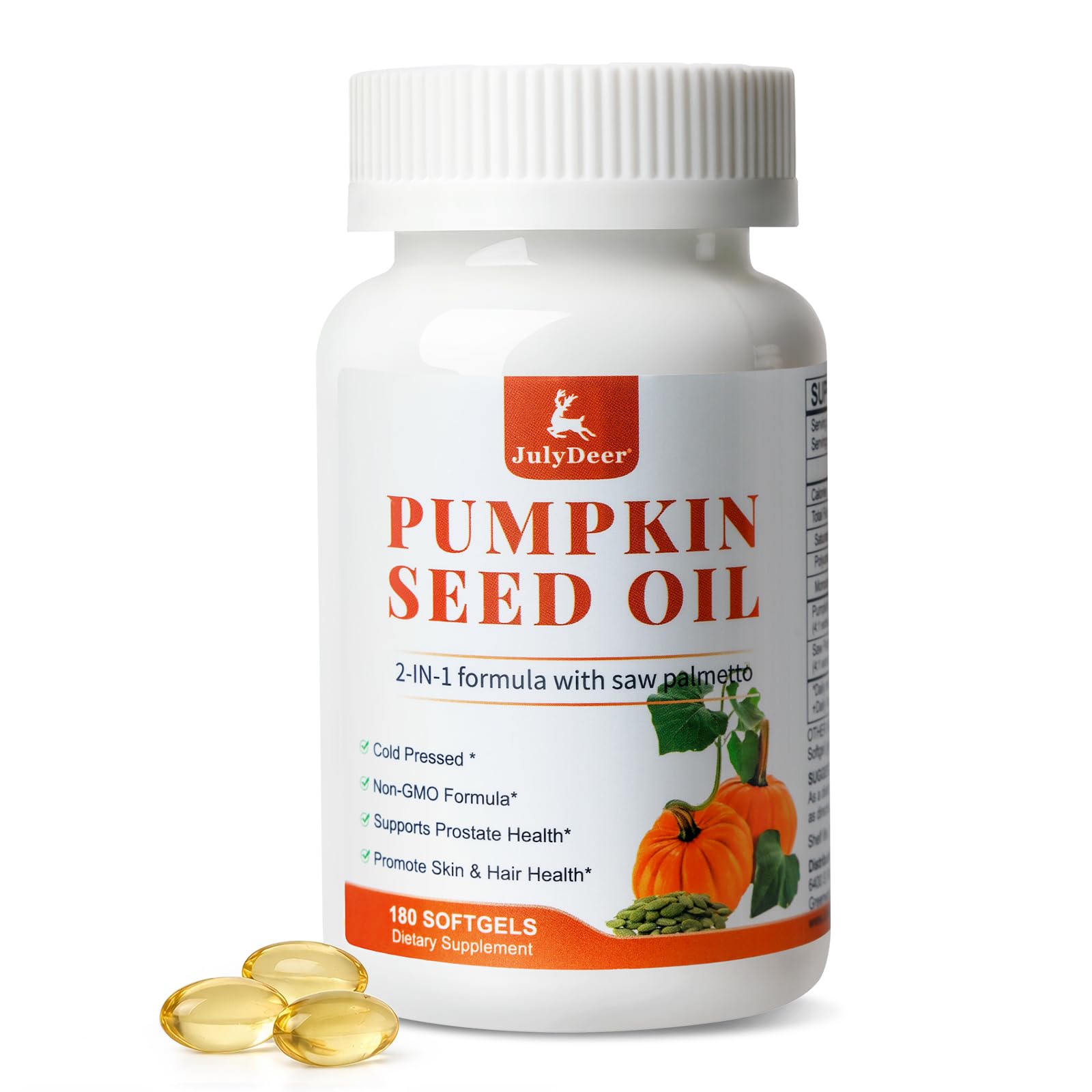 JulyDeer Pumpkin Seed Oil with Saw Palmetto Softgels 180 Count