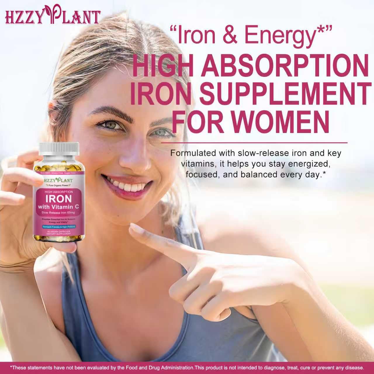HZZYPLANT Iron Supplement for Women Softgels 60 Count