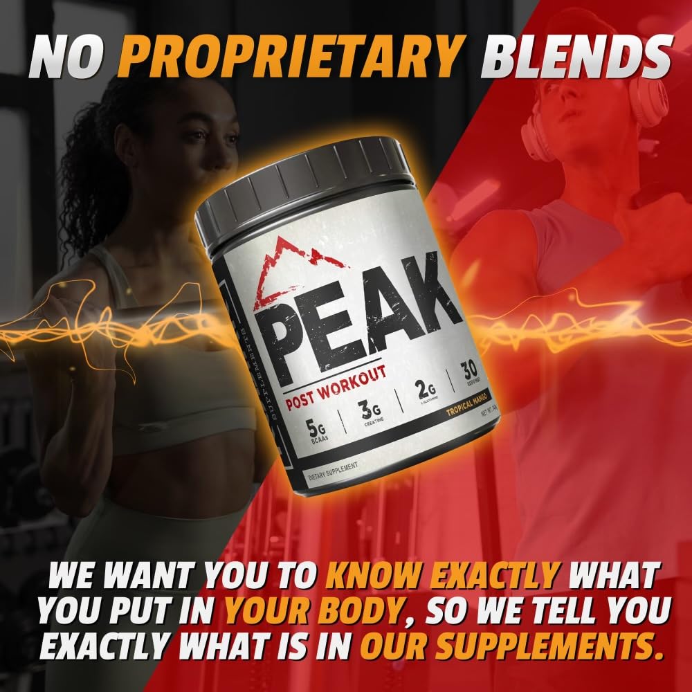Kodiak Supplements Peak Post Workout BCAA 2:1:1 Creatine Glutamine Muscle Recovery and Strength Building Supplement Powder, 12.8 oz