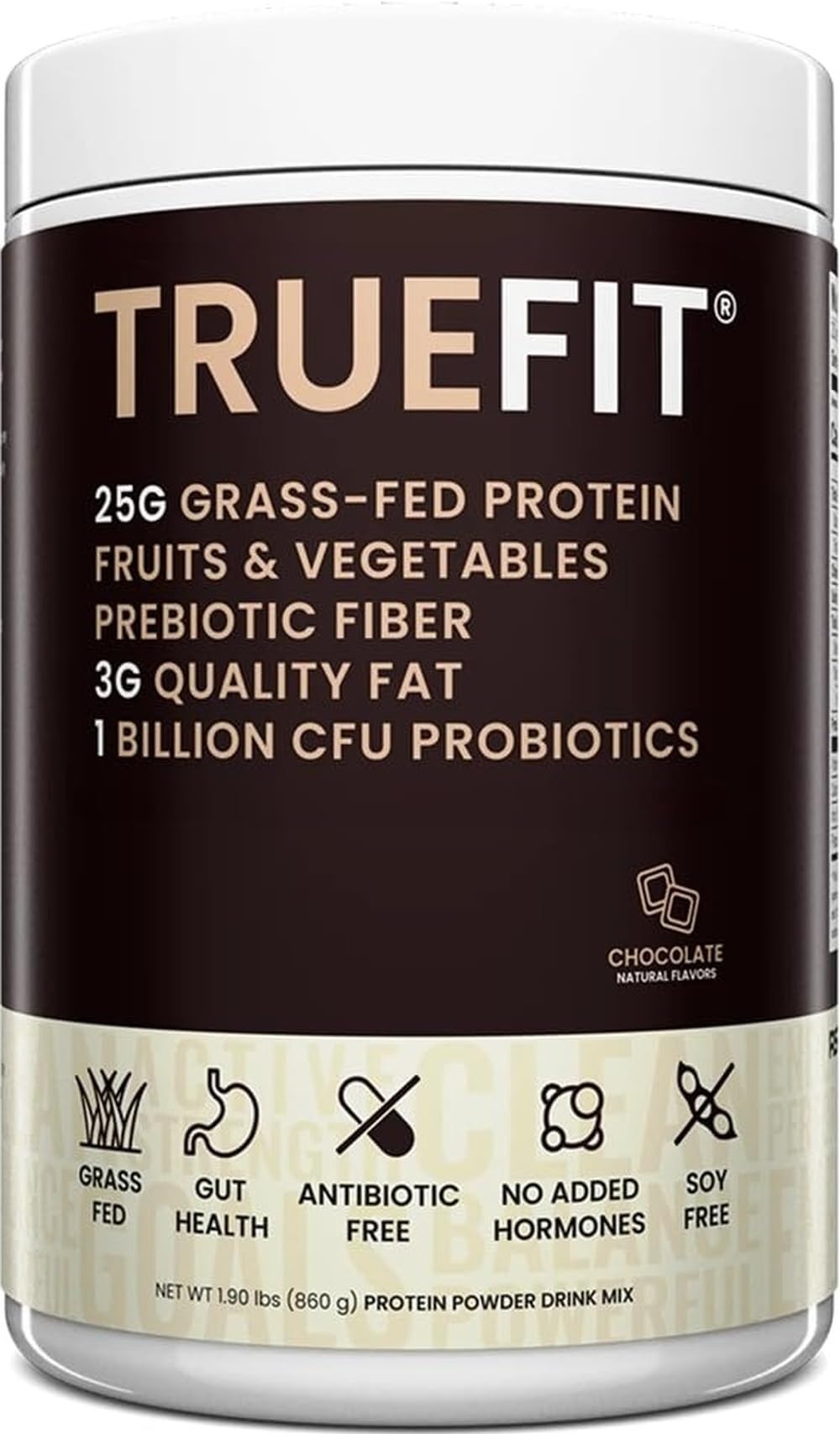 RSP NUTRITION TrueFit Grass-Fed Whey Protein Powder + Fiber & Probiotics, Chocolate Shake 32 Servings