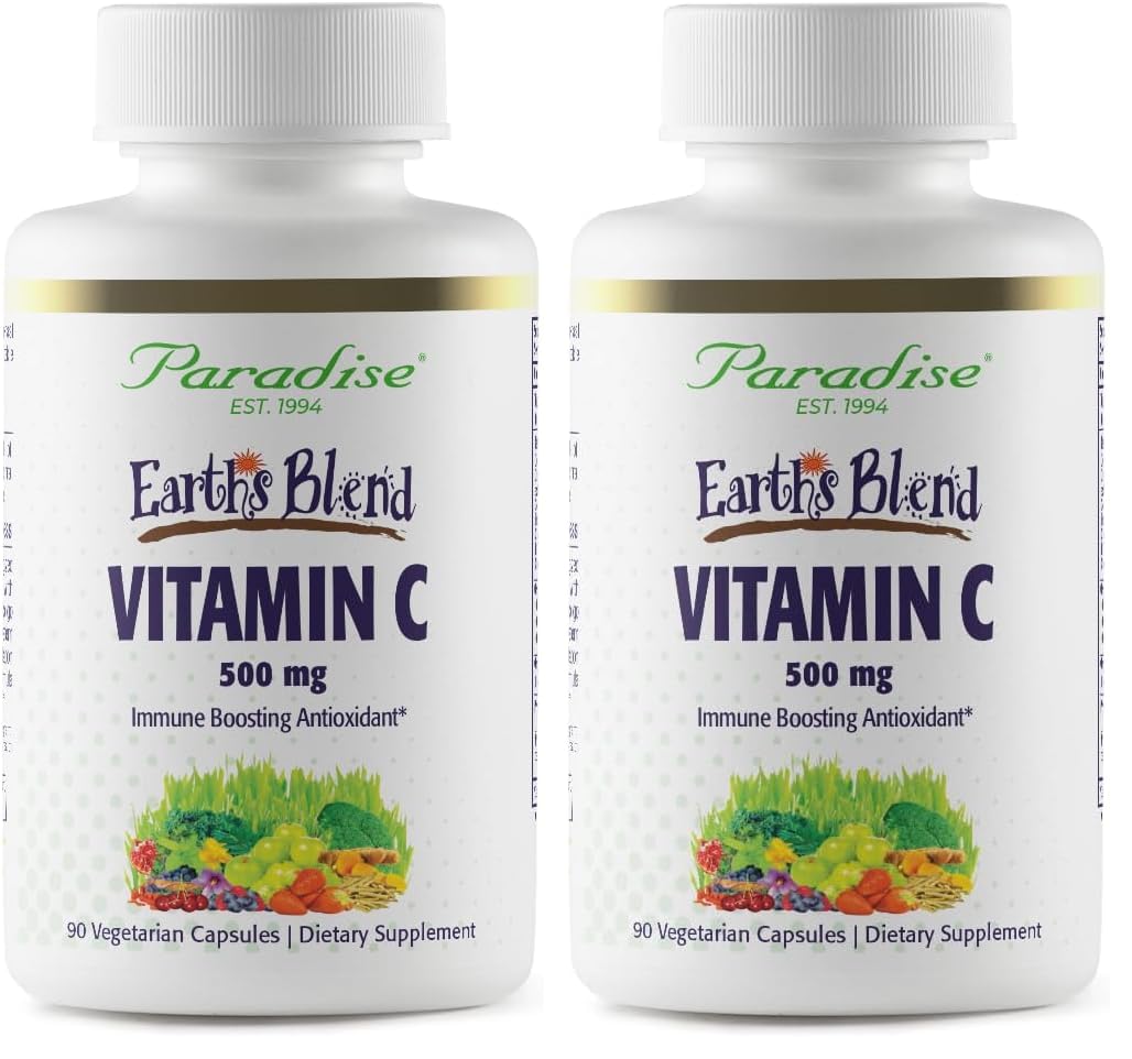 Paradise Herbs Earth's Blend Vitamin C with Nature's C and Adaptogens, Probiotics & Organic Alkalizing Greens Capsules, 180 Capsules