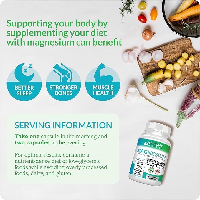 Dr. Olivia Naturals Magnesium Glycinate Complex Capsule with L-Theanine, Passionflower & Valerian Root for Sleep Support, Nerve & Muscle Health, High Absorption, 1 Capsule