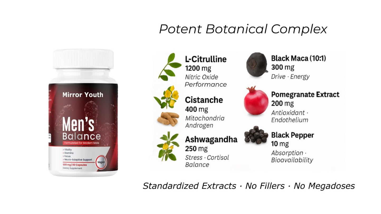 Mirror Youth Cistanche Tubulosa 400mg Men's Performance Supplement - Natural Vitality Energy Support with L-Citrulline, Black Maca, Ashwagandha, Pomegranate Herbal Complex Capsules 90 Count