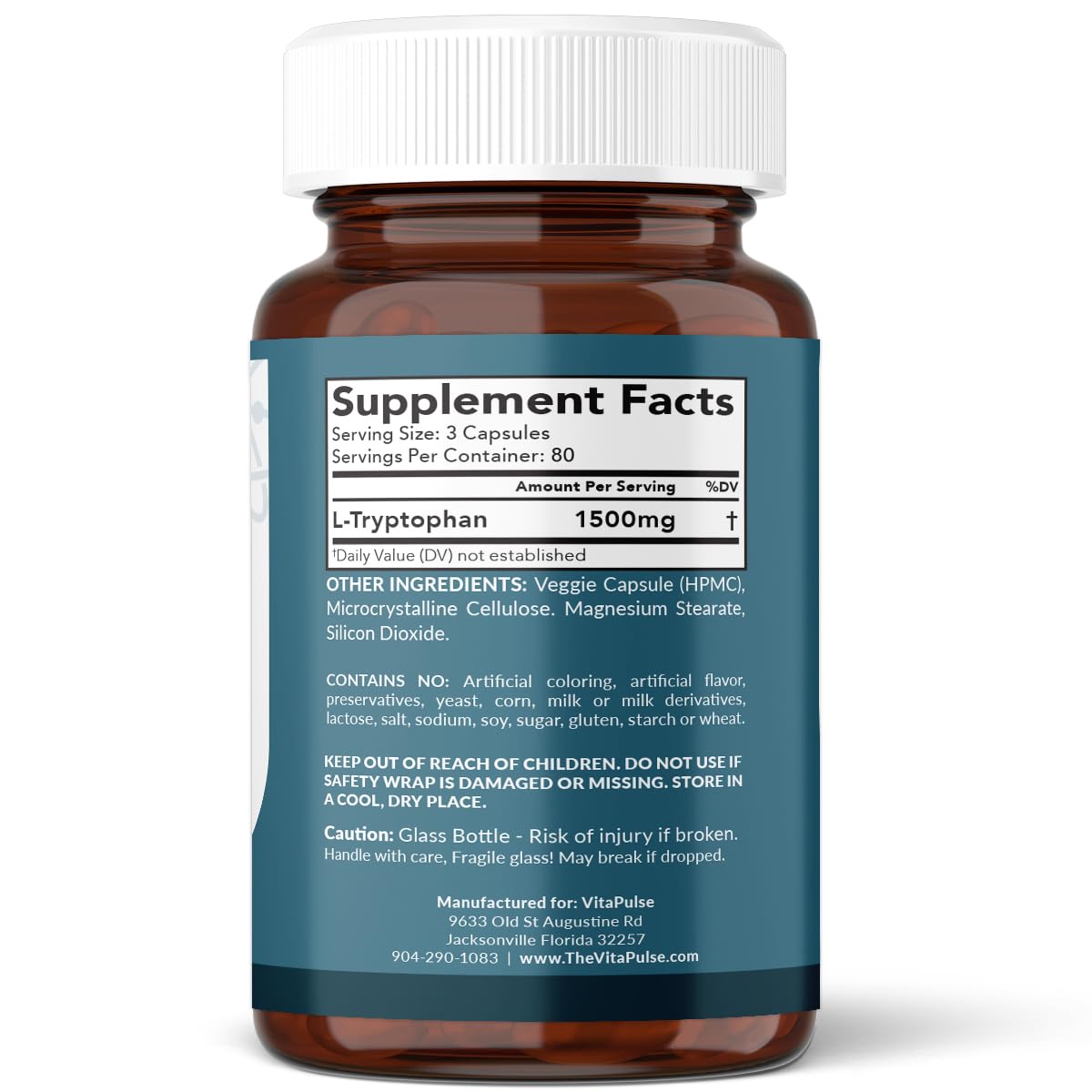 VitaPulse L-Tryptophan Supplement 1500mg, 240 Capsules