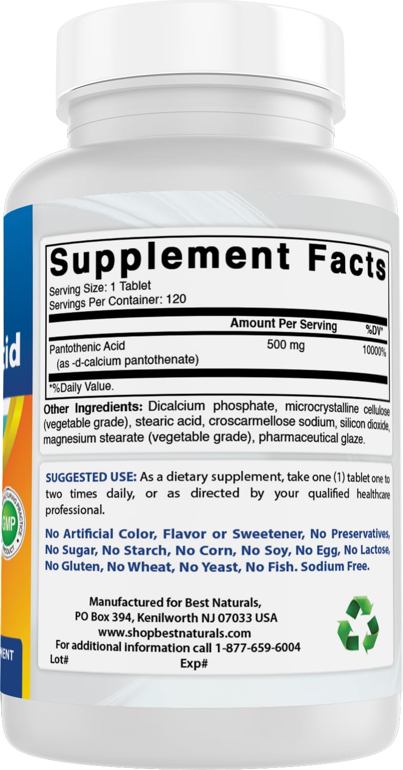 Best Naturals Pantothenic Acid 500 mg Tablet 120 Tablets