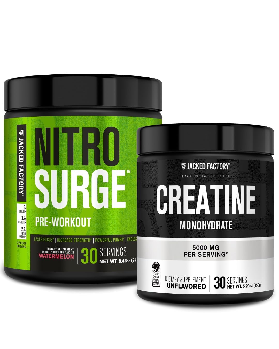 Jacked Factory Nitrosurge Pre-Workout Powder & Creatine Monohydrate Powder for Muscle Growth, 14.17