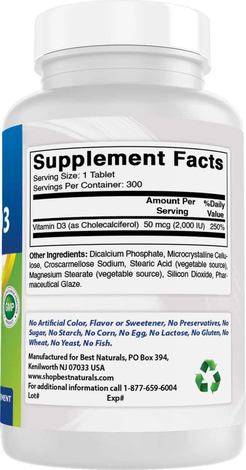 Best Naturals Vitamin D3 2000 IU, 300 Tablets