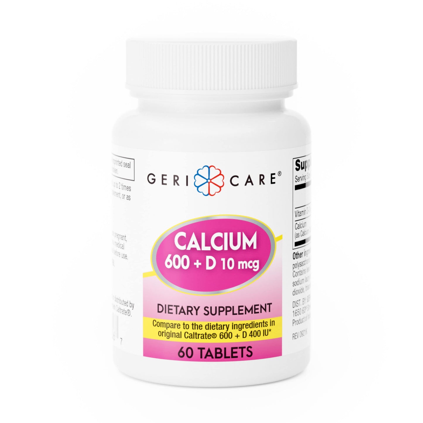 GeriCare Calcium 600mg Vitamin D 10mcg Tablets, 60 Count