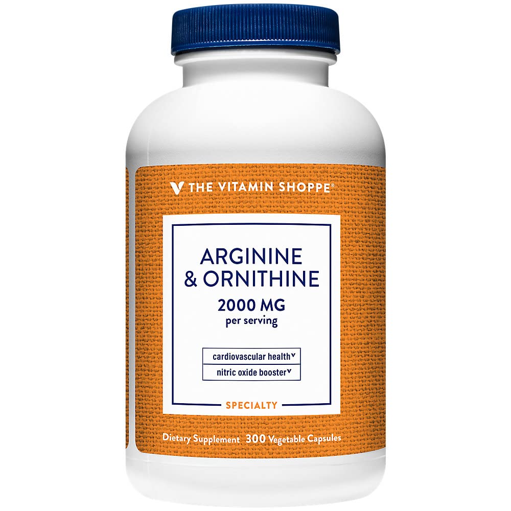 The Vitamin Shoppe L-Arginine & Ornithine Nitric Oxide Booster 2000 mg Vegetarian Capsules, 300 Count