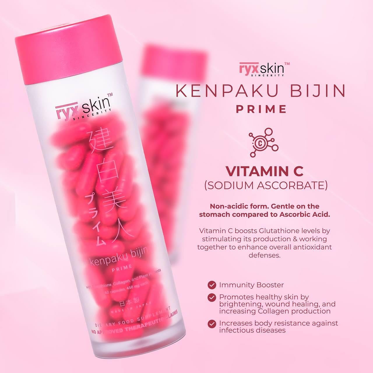 Generic Ryx Kenpaku Bijin Prime Glutathione with Collagen and Placenta Capsule, 1 Count