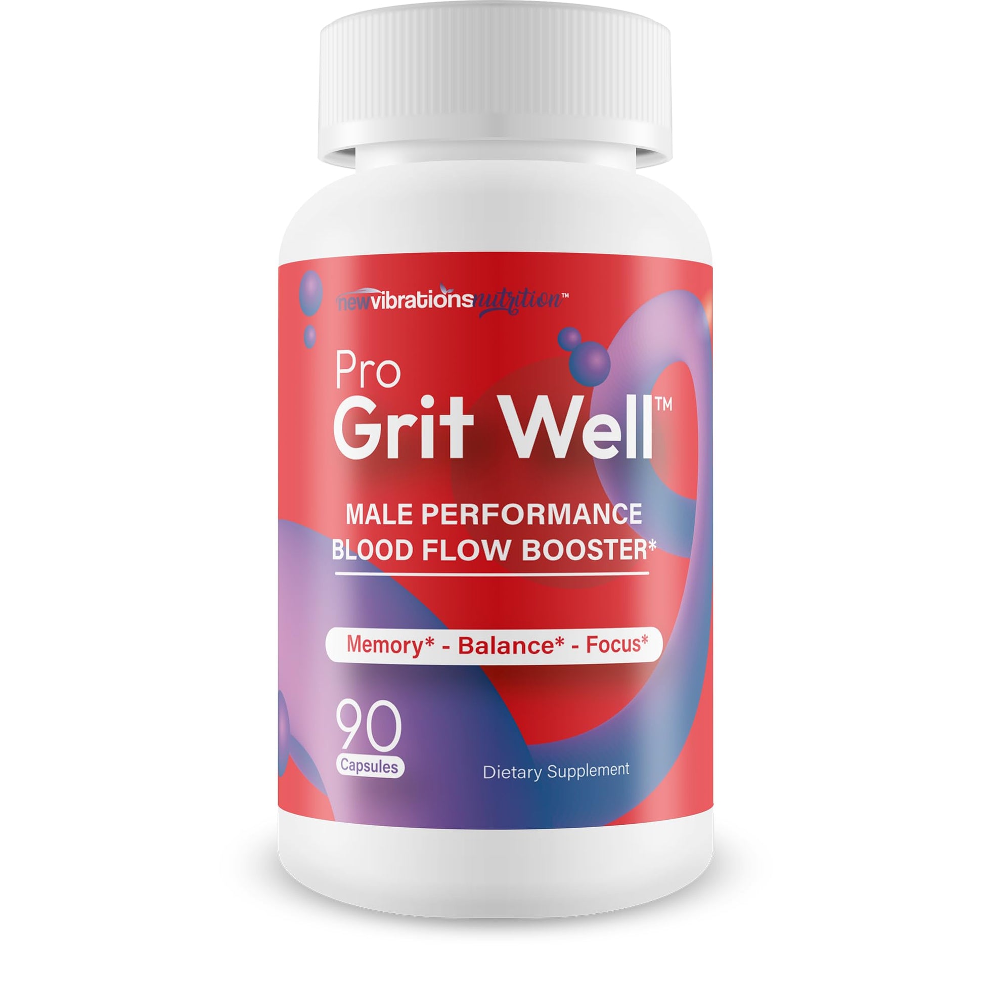 New Vibrations Nutrition Pro Grit Well Male Performance Max Blood Flow Booster Capsules 90 Count