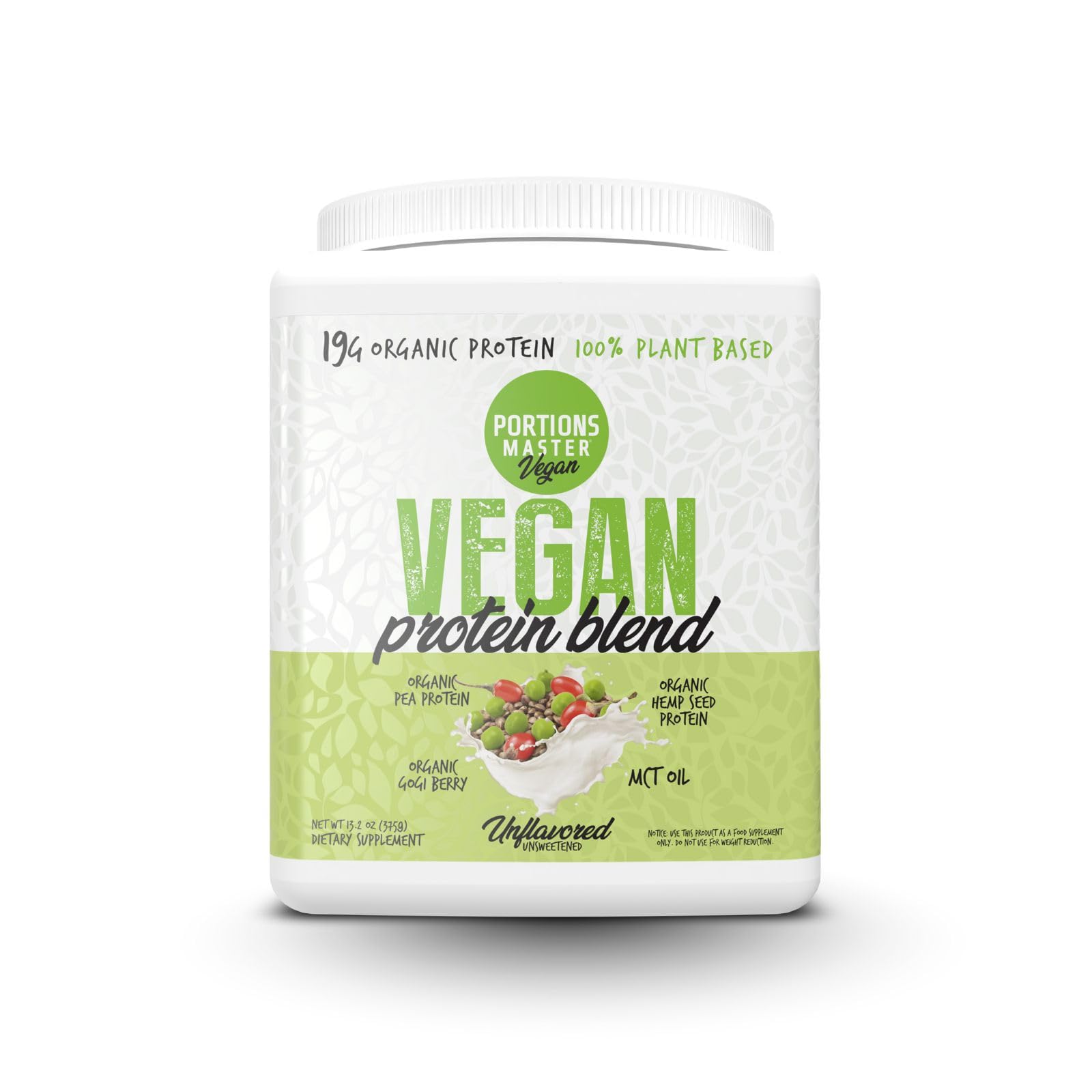 Portions Master Vegan Protein Blend, Pea Hemp Goji + MCT Protein Powder, 13.2 Ounce
