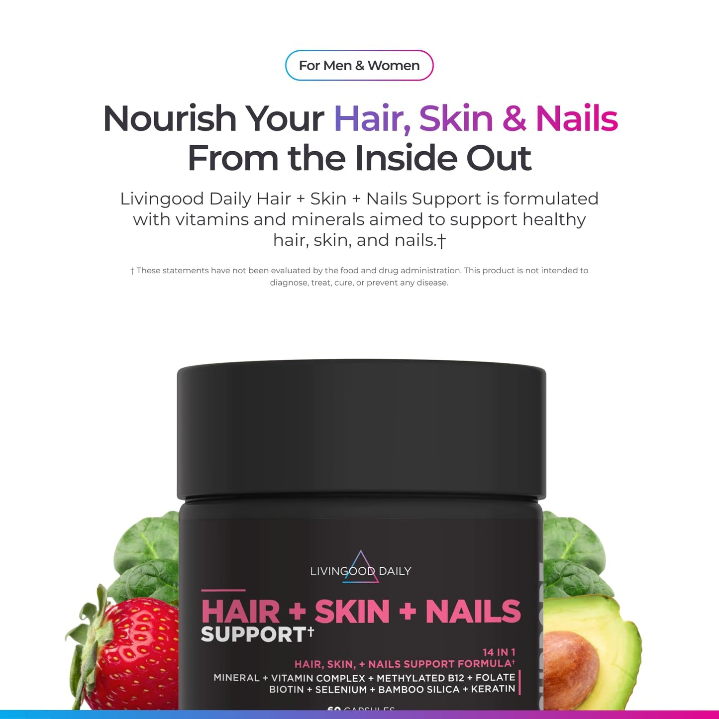 Livingood Daily Hair, Skin & Nails Supplement 60 Capsules