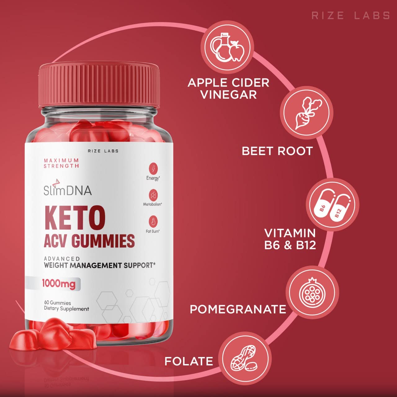rize labs SlimDNA Keto Gummies with Apple Cider Vinegar (ACV), 120 Gummies