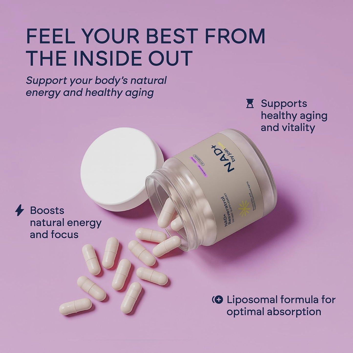 JoinBelle NAD+ and Resveratrol Liposomal Blend Capsules, 60 Capsules