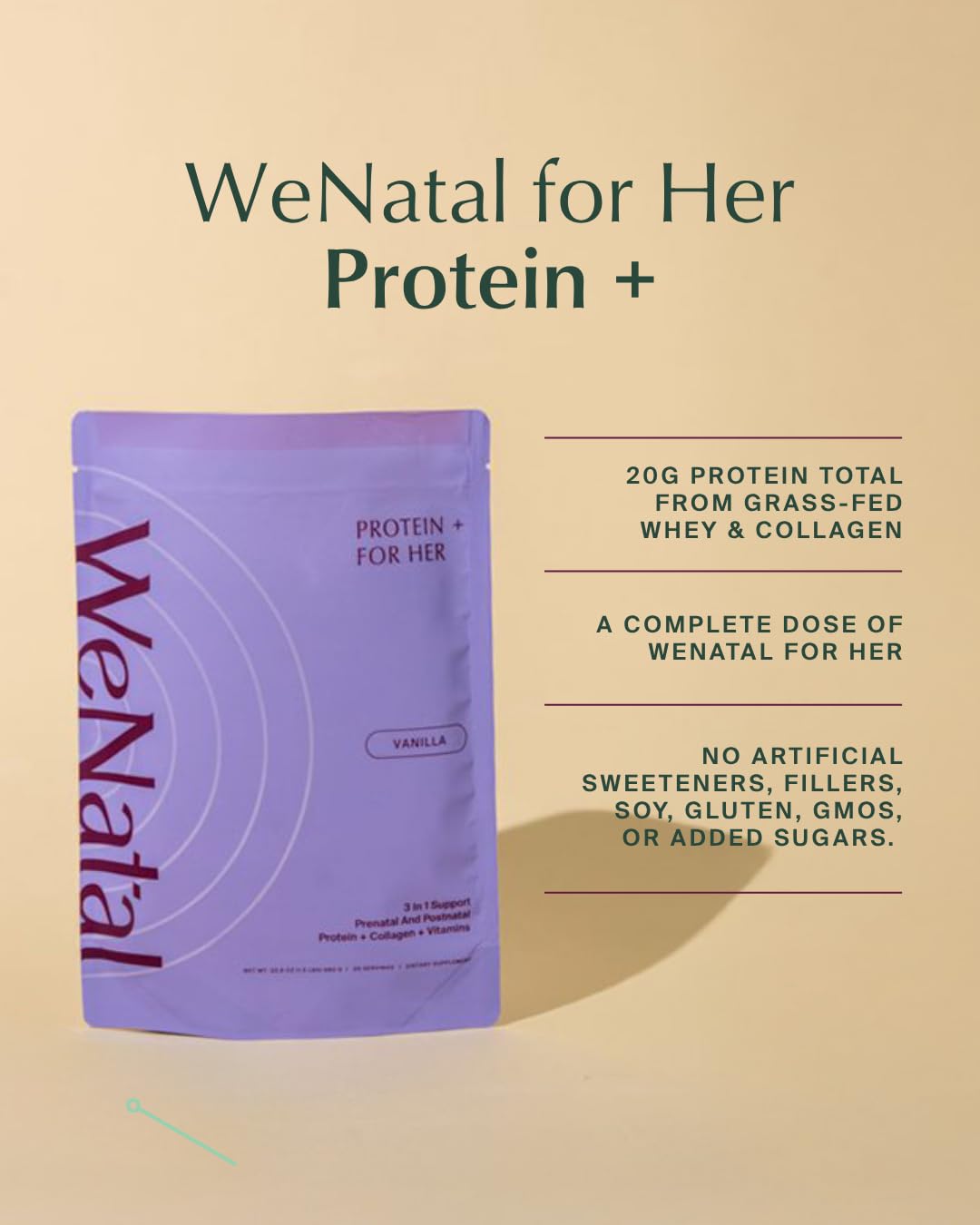 WeNatal Prenatal Protein+ for Her Powder, Vanilla, 1.26 oz, Pack of 19