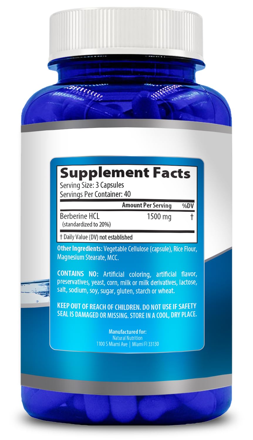 Generic Berberine HCL 1500mg Capsule, 120 Count