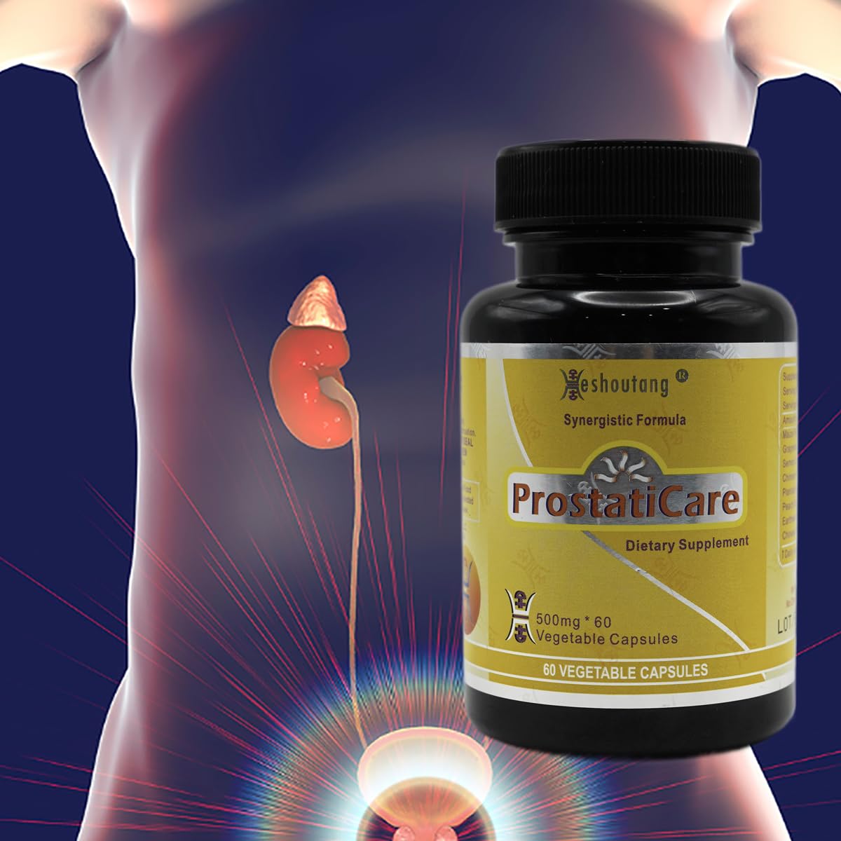 Heshoutang ProstatiCare Market Proven Herbal Prostate Optimizer for Overall Wellness of Prostate Urinary System Cleaner Capsule 60 Count