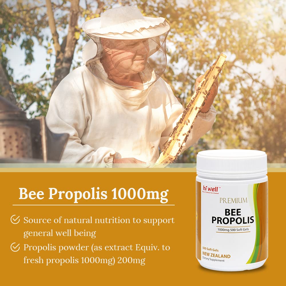 Hi Well Pure & Natural New Zealand Premium Bee Propolis Softgels 500