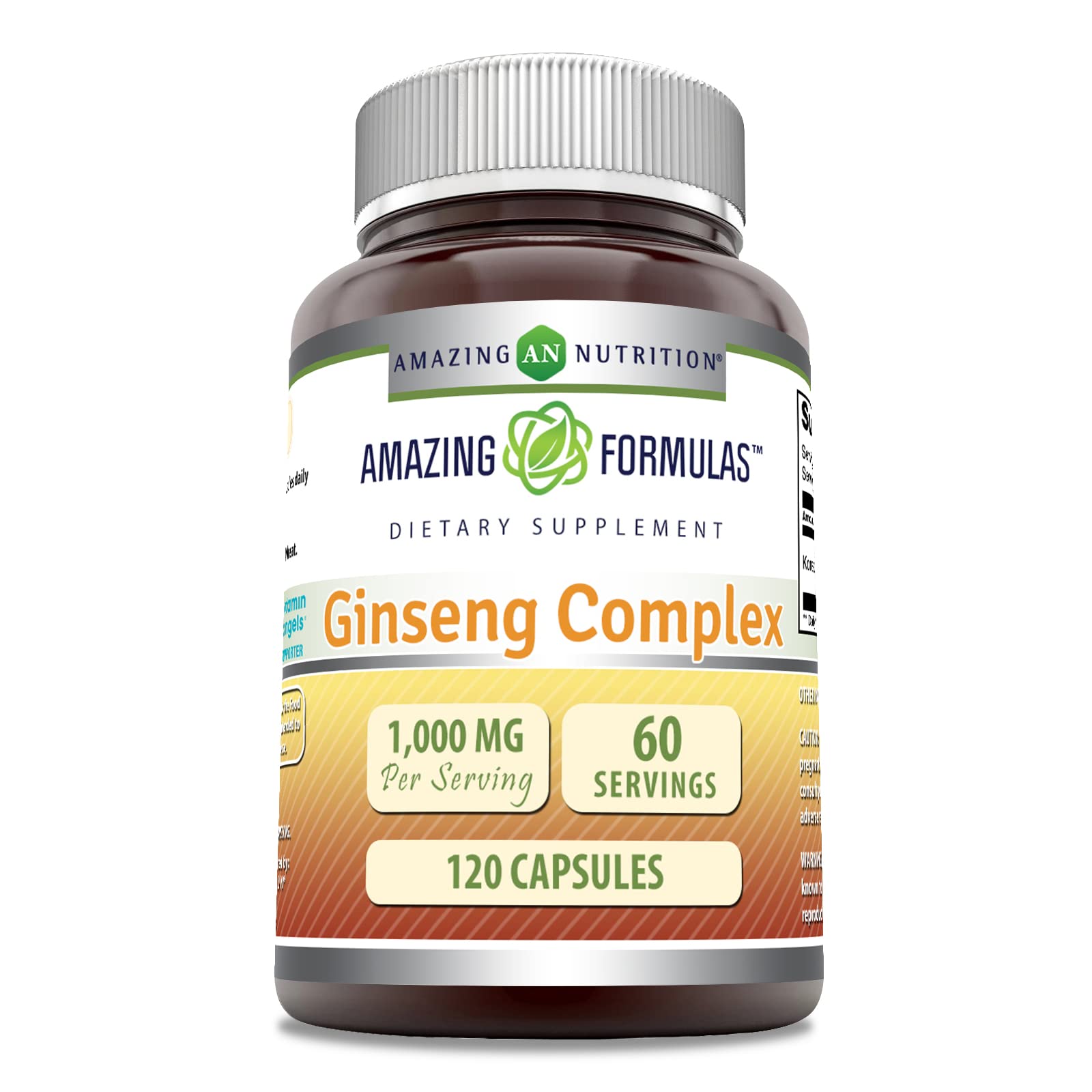 Amazing Nutrition Ginseng Complex 1000 mg 4:1 Korean Ginseng Extract Capsules, 120 Count