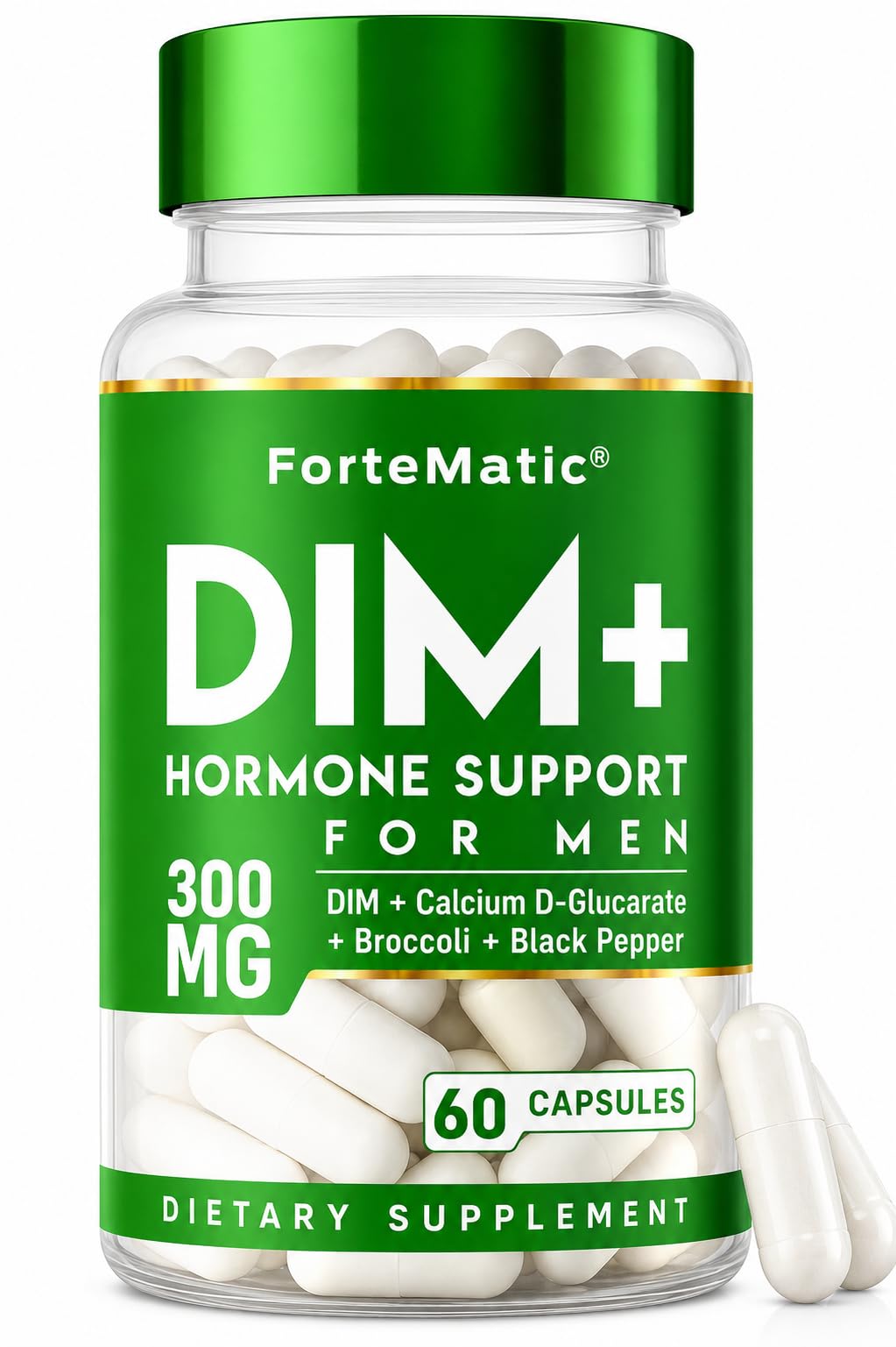 Fortematic DIM Supplement for Men 300mg with Calcium D-Glucarate, Sulforaphane & Broccoli Extract, Capsules, 60 Count