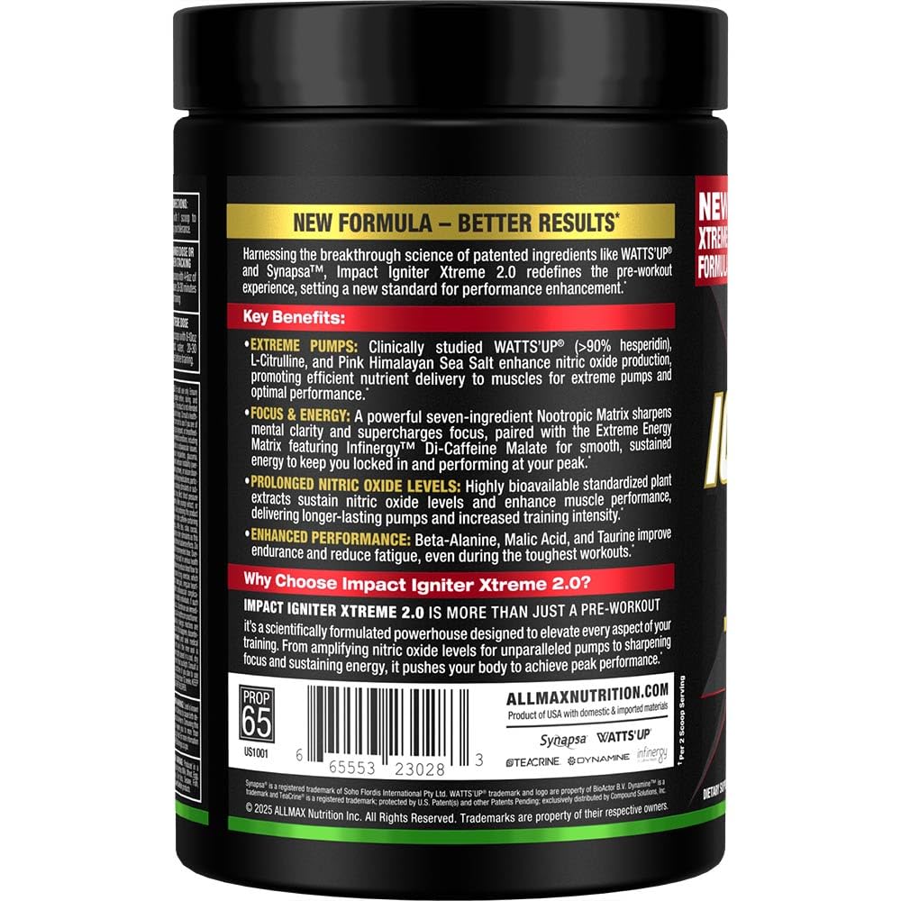ALLMAX Impact Igniter Extreme V2 High Stim Pre Workout Powder 14.82 Ounce
