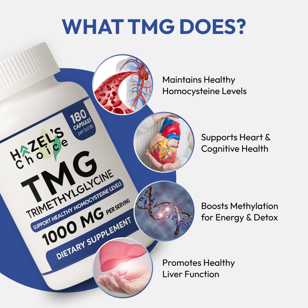 HAZEL'S Choice TMG Trimethylglycine 1000mg Capsule, 180 Count