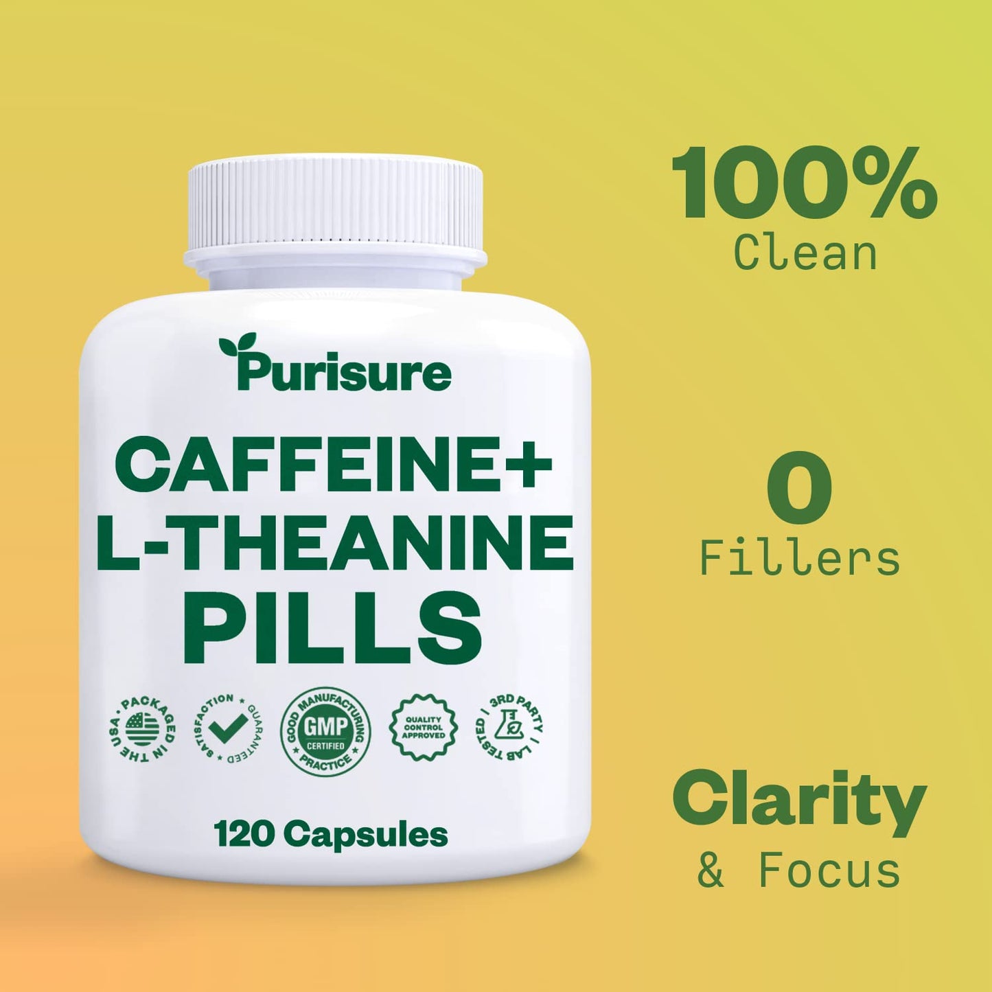 Purisure Caffeine Theanine Capsules, 120 Capsules