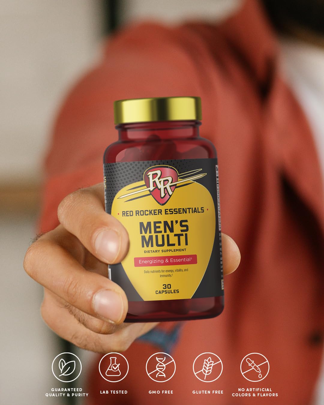 Nature's Lab Red Rocker Essentials Men's Multi - Methylated B12 & Folate with Saw Palmetto, 95% Curcumin Turmeric & Lycopene - Prostate, Heart & Energy Support - Once Daily, 30 Capsules