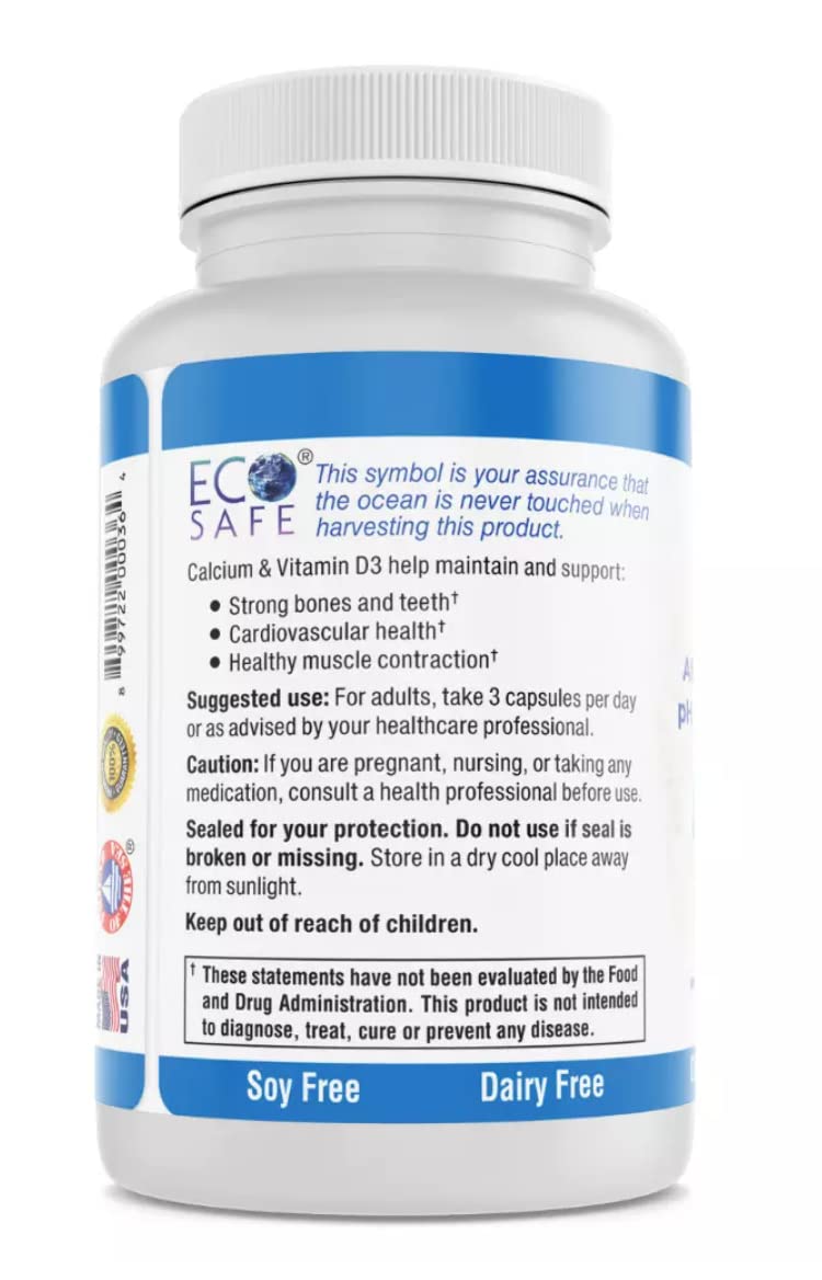 Coral White Coral Complex 3 Calcium Supplement with Vitamin D3 & Magnesium, 900 mg Bioavailable Coral Calcium, Non-GMO, 90 Capsules