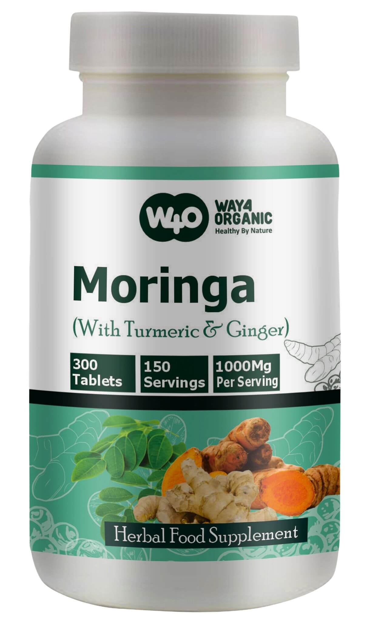 WAY 4 ORGANIC W4O Moringa Tablets with Turmeric and Ginger Tablet, 1 Tablet