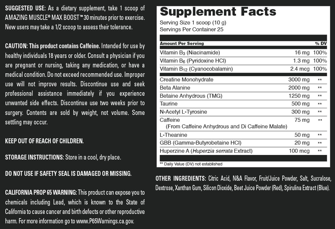 Amazing Muscle Max Boost Pre-Workout Powder 8.8 Ounce