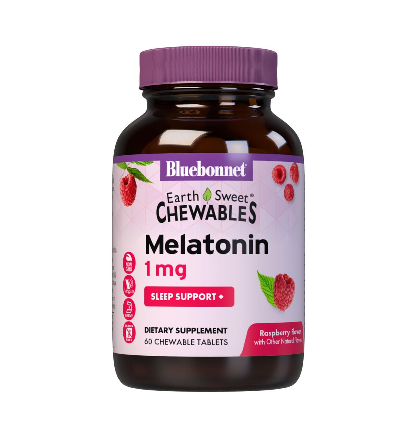 BlueBonnet EarthSweet Melatonin 1 mg Fast-Acting Quick-Dissolve Nighttime Relaxation & Restful Sleep Support Tablet, 60 Count