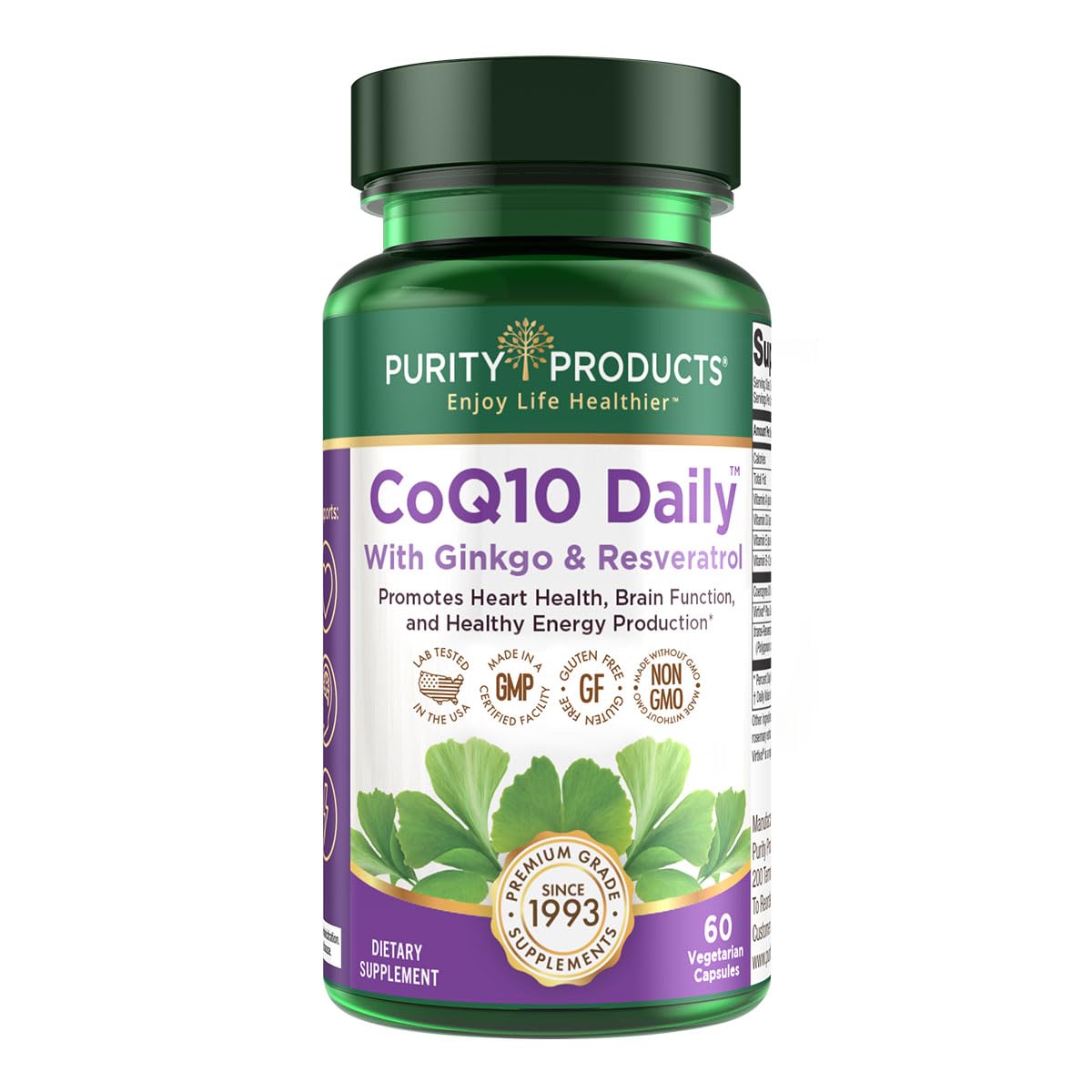 Purity Products CoQ10 Daily Super Boost with Ginkgo and Resveratrol, 60 Vegetarian Capsules