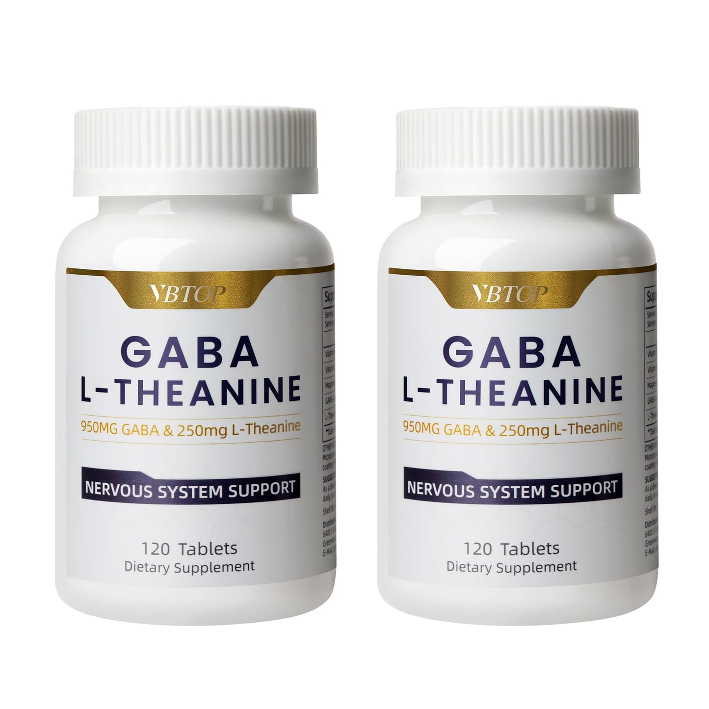 VBTOP GABA Supplement 950mg with L-Theanine 250mg, Melatonin-Free, Enhanced with B6/B12/Magnesium for Calm, Restful Sleep & Stress Relief, 240 Tablets