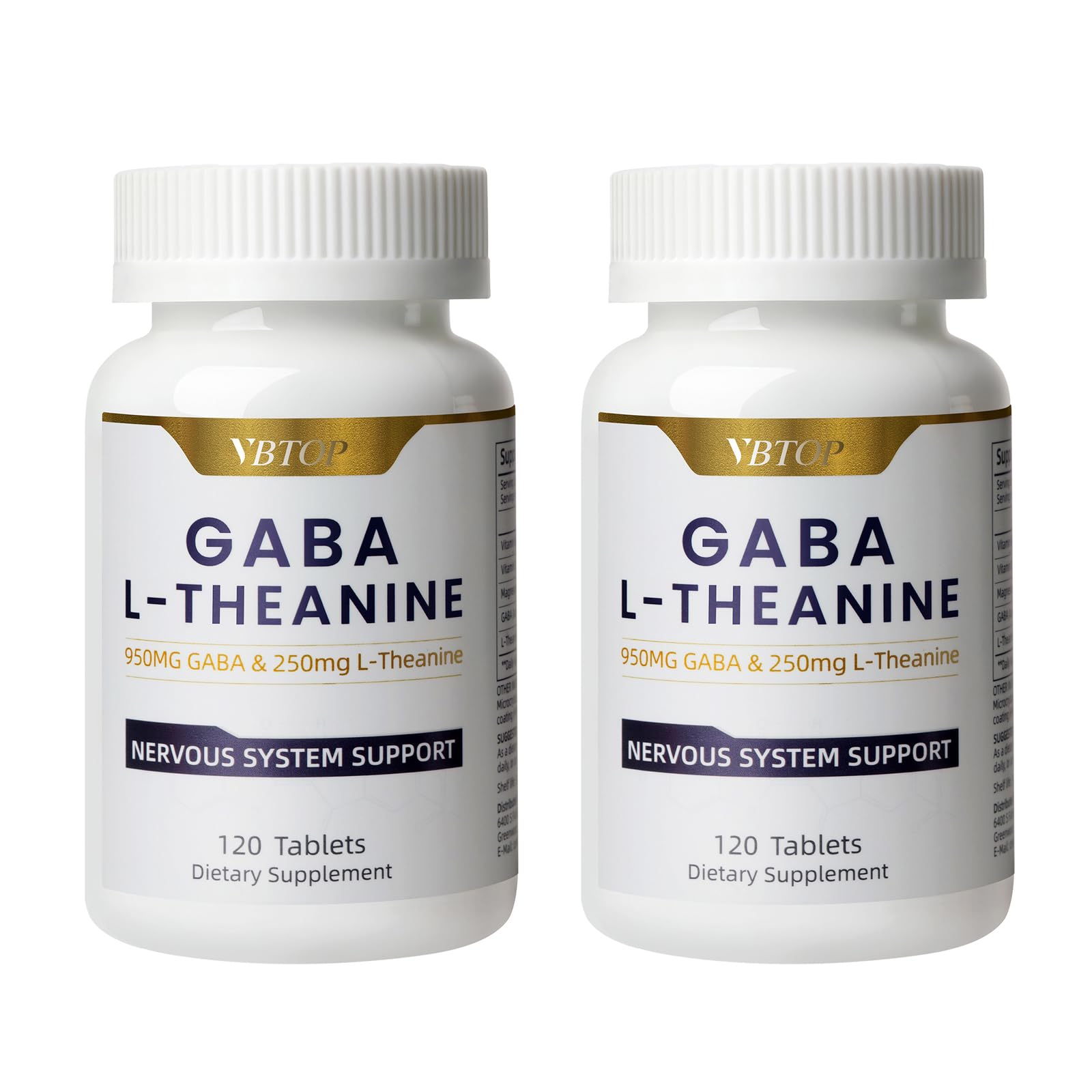 VBTOP GABA Supplement 950mg with L-Theanine 250mg, Melatonin-Free, Enhanced with B6/B12/Magnesium for Calm, Restful Sleep & Stress Relief, 240 Tablets