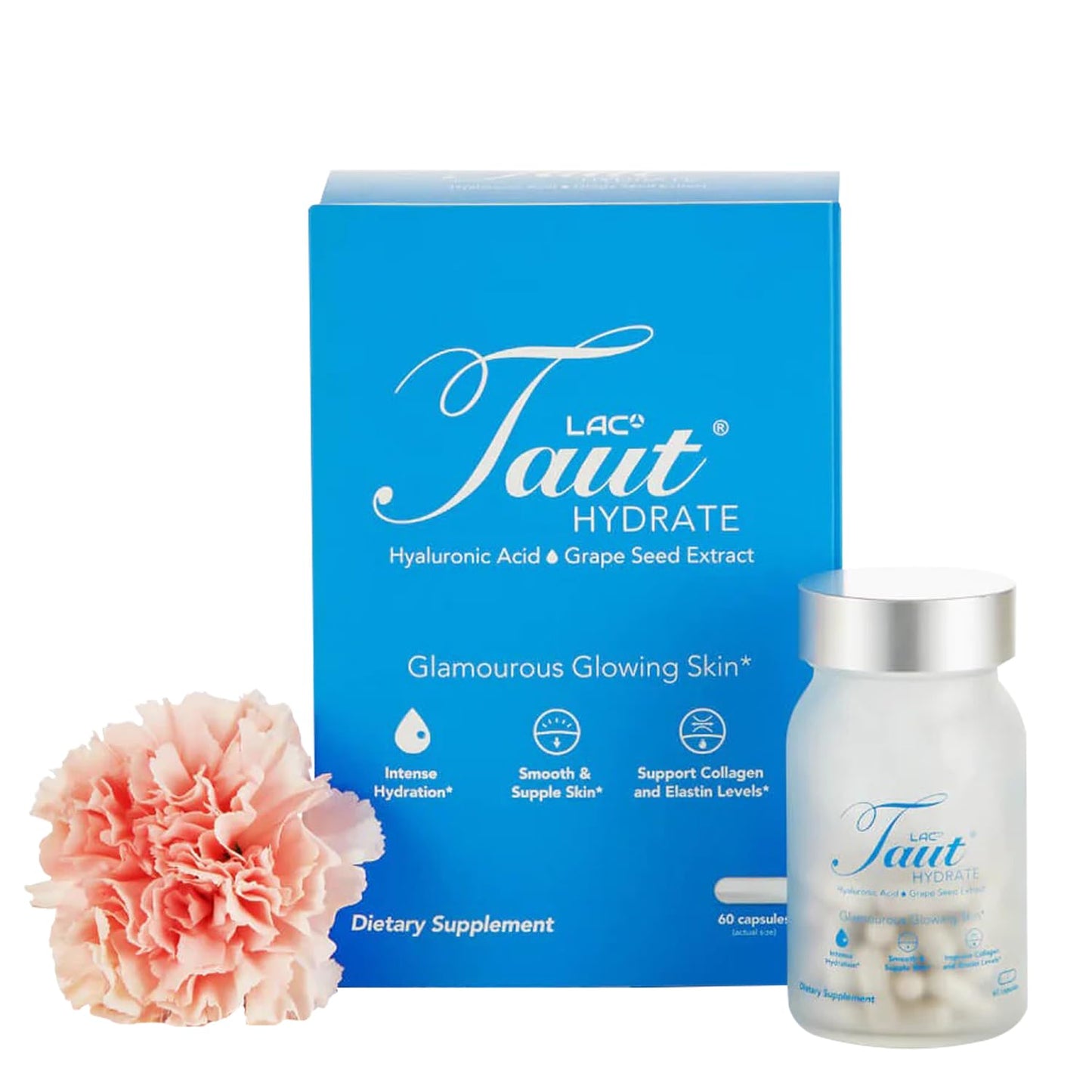 TAUT Hydrate Hyaluronic Acid Supplement 120mg, Vegan Capsules with Grape Seed Extract, 60 Capsules