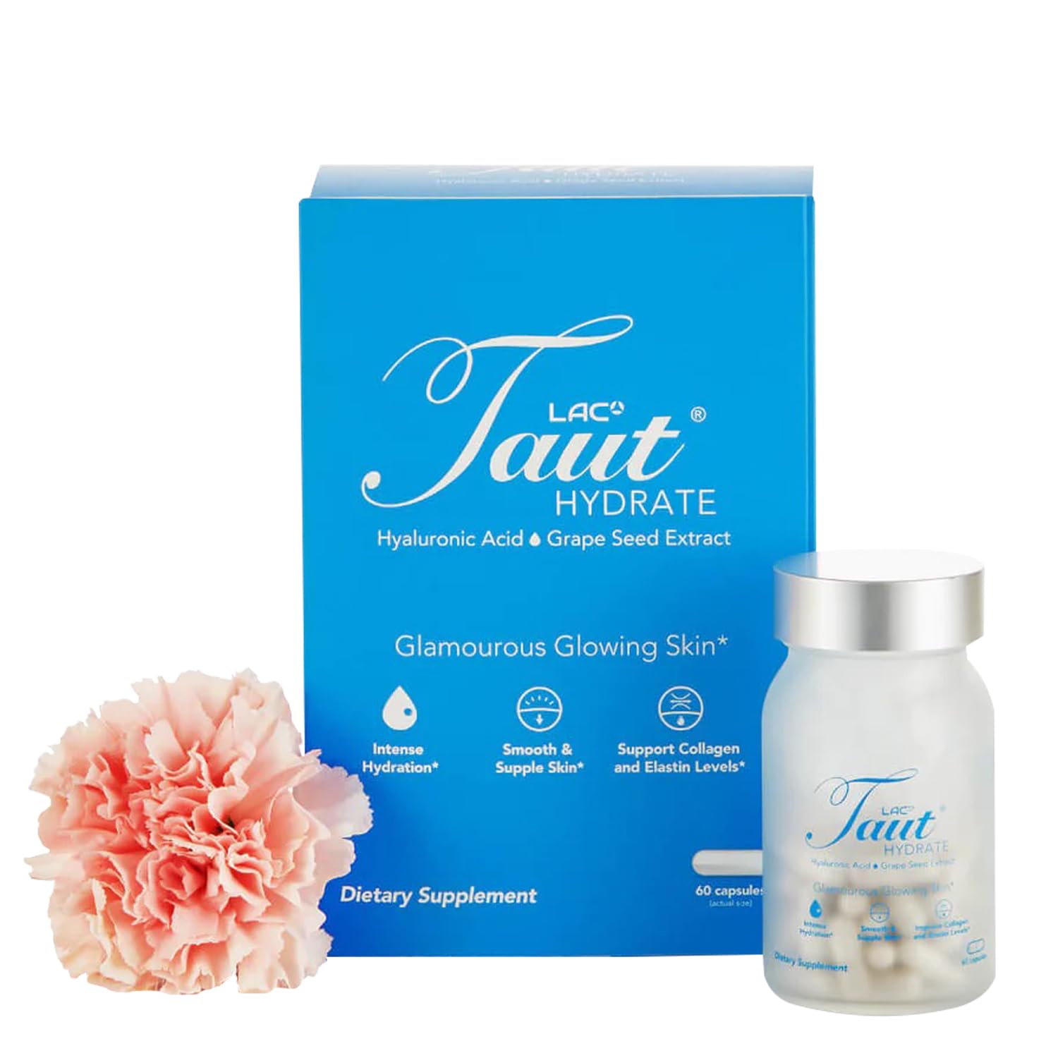 TAUT Hydrate Hyaluronic Acid Supplement 120mg, Vegan Capsules with Grape Seed Extract, 60 Capsules