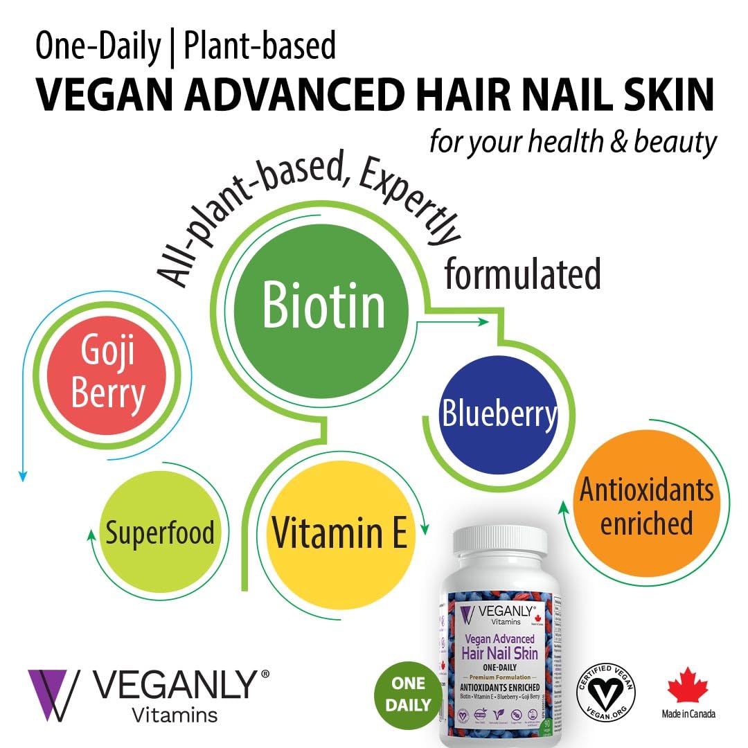 VEGANLY Vitamins Vegan Advanced Hair Nail Skin One-Daily 90 Capsules