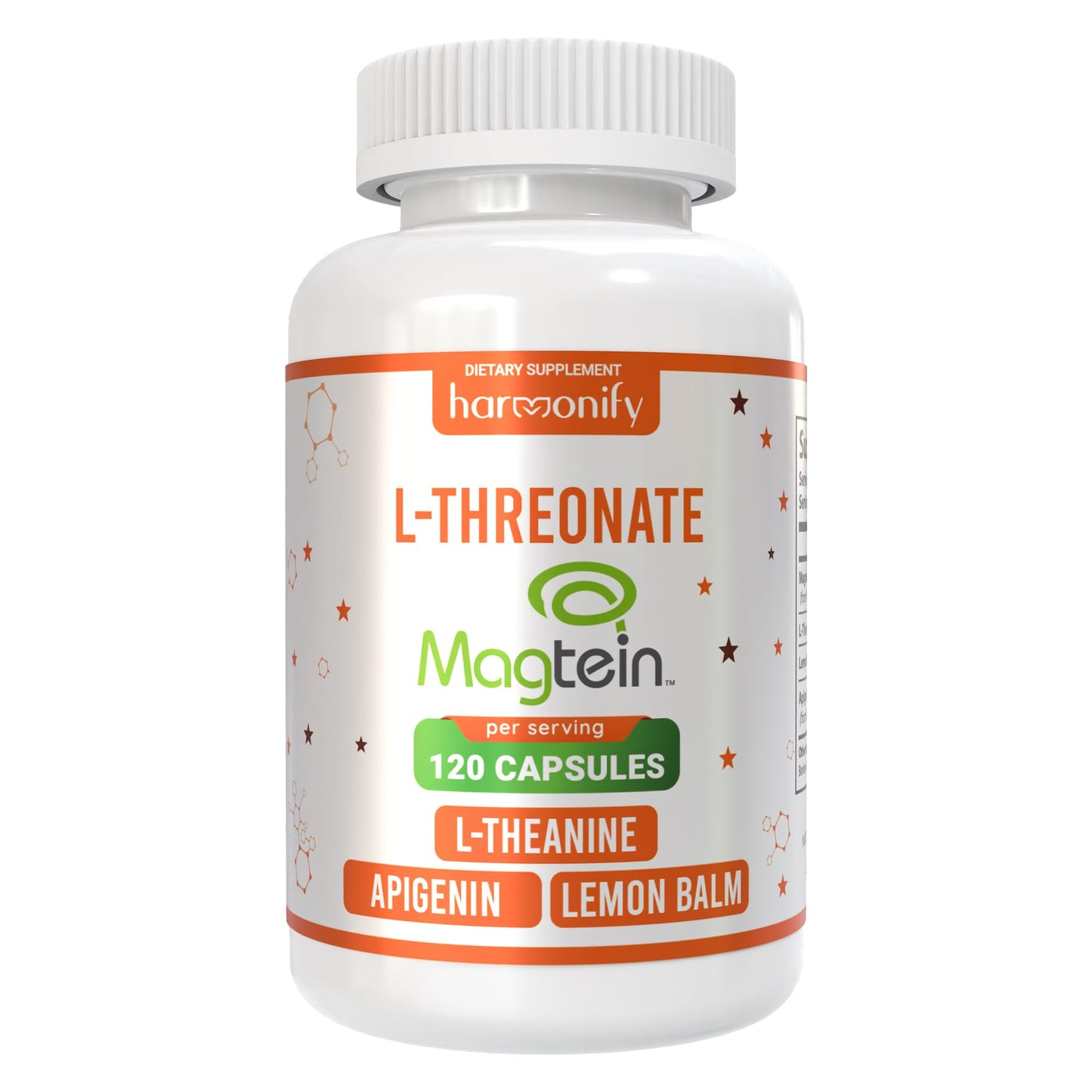 HARMONIFY Magtein Magnesium L-Threonate Supplement with L-Theanine, Lemon Balm and Apigenin, Capsule, 120 Count
