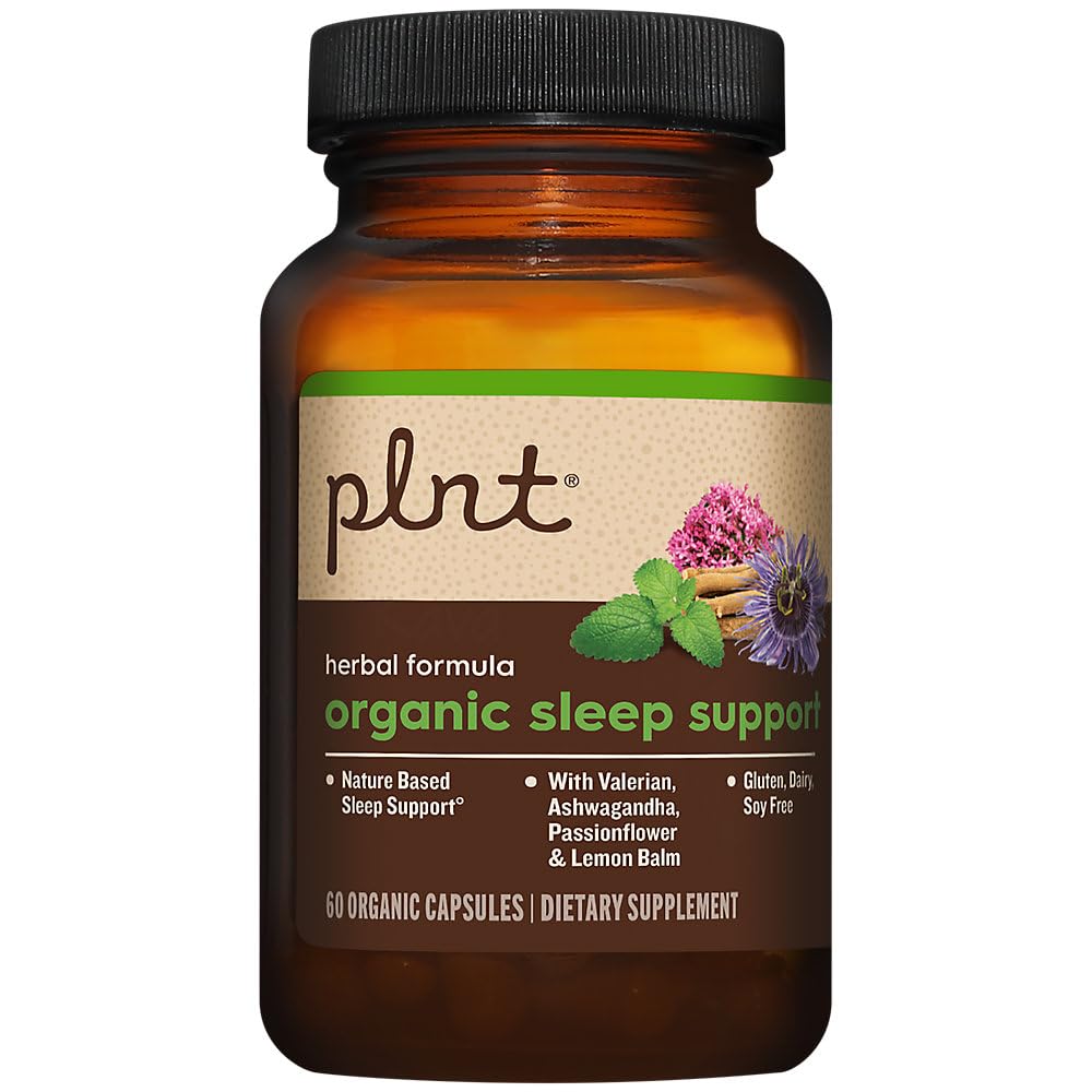 plnt Organic Sleep Support with Ashwagandha, Passionflower, and Lemon Balm Vegetarian Capsules, 60 Capsules