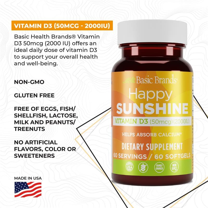 Basic Brands Happy Sunshine Vitamin D3 Softgel 60 Softgels