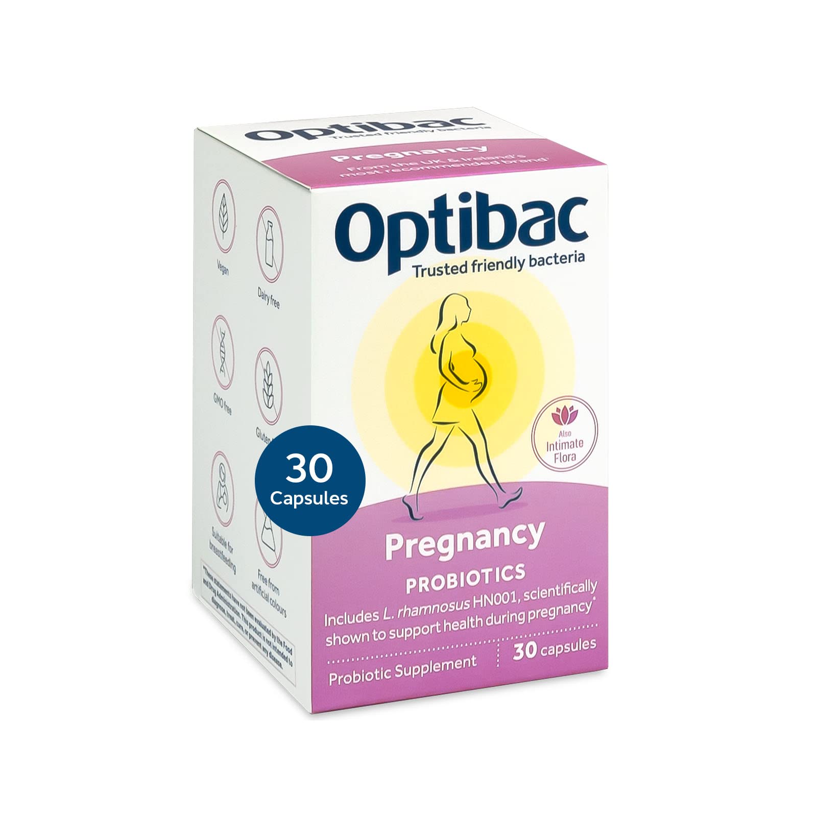 OptiBac Probiotics Pregnancy - Vegan Probiotic for Pregnant & Breastfeeding Women to Support Gut, Immune & Vaginal Health, 12 Billion CFU & Prebiotic, 30 Capsules