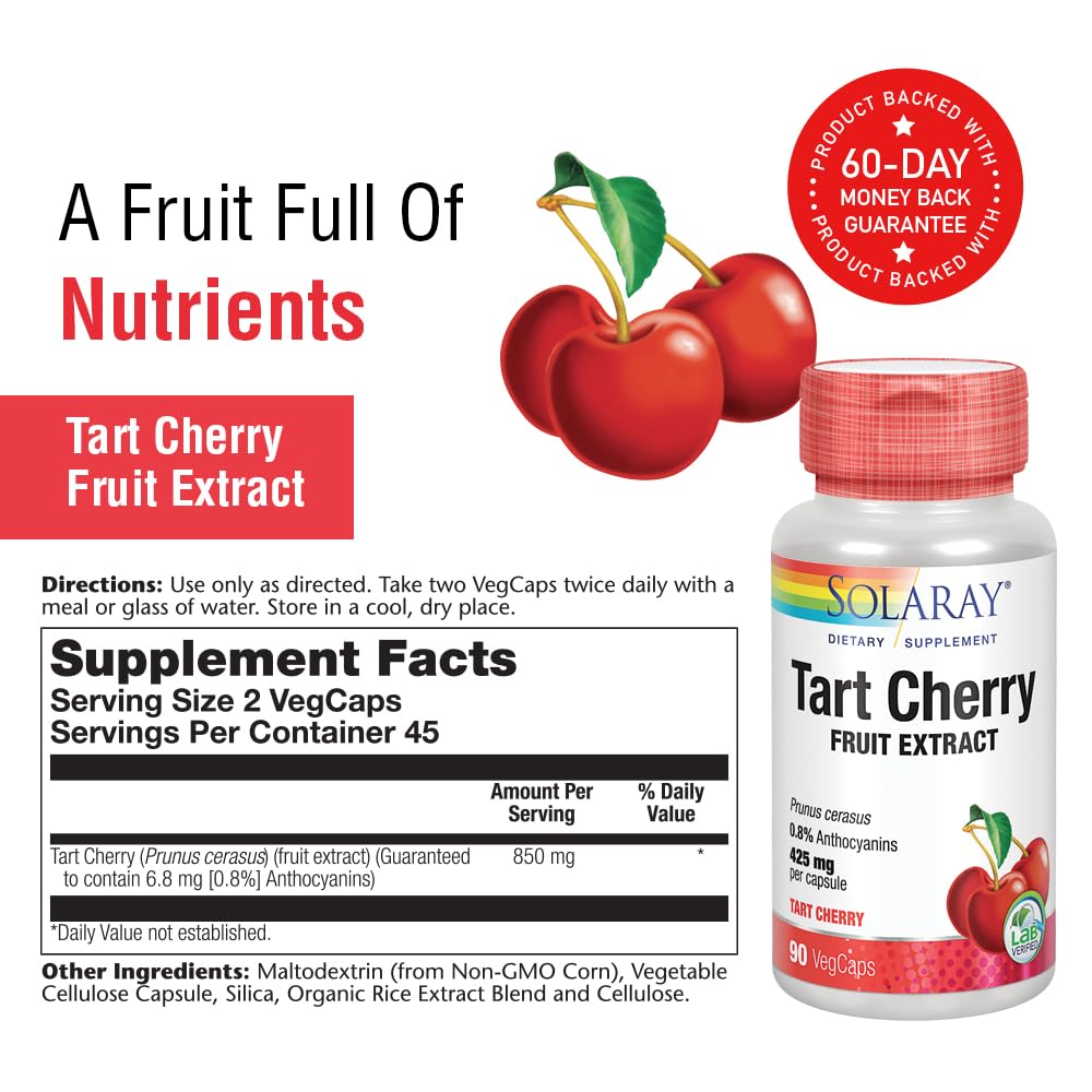 Solaray Tart Cherry Fruit Extract 850 mg Capsule, 90 Count