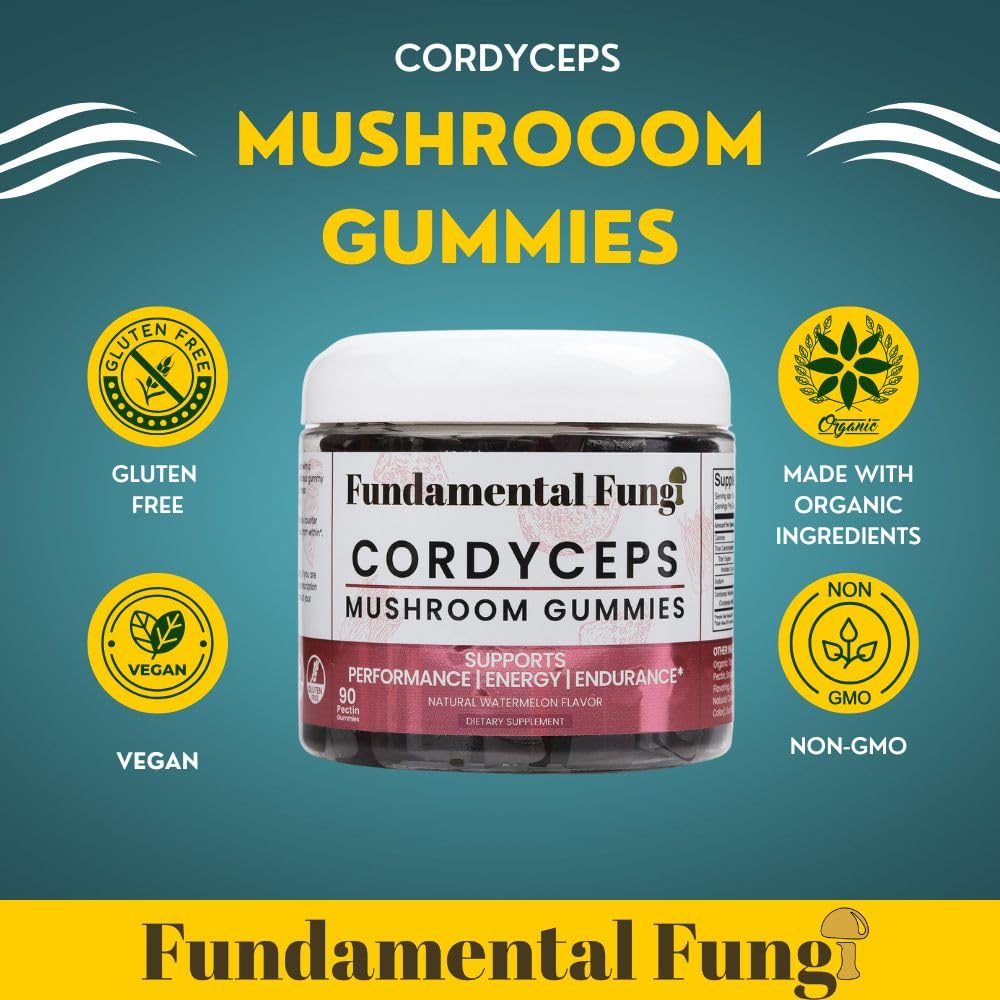 Fundamental Fungi Cordyceps Mushroom Gummies Watermelon Flavor, 90 Count