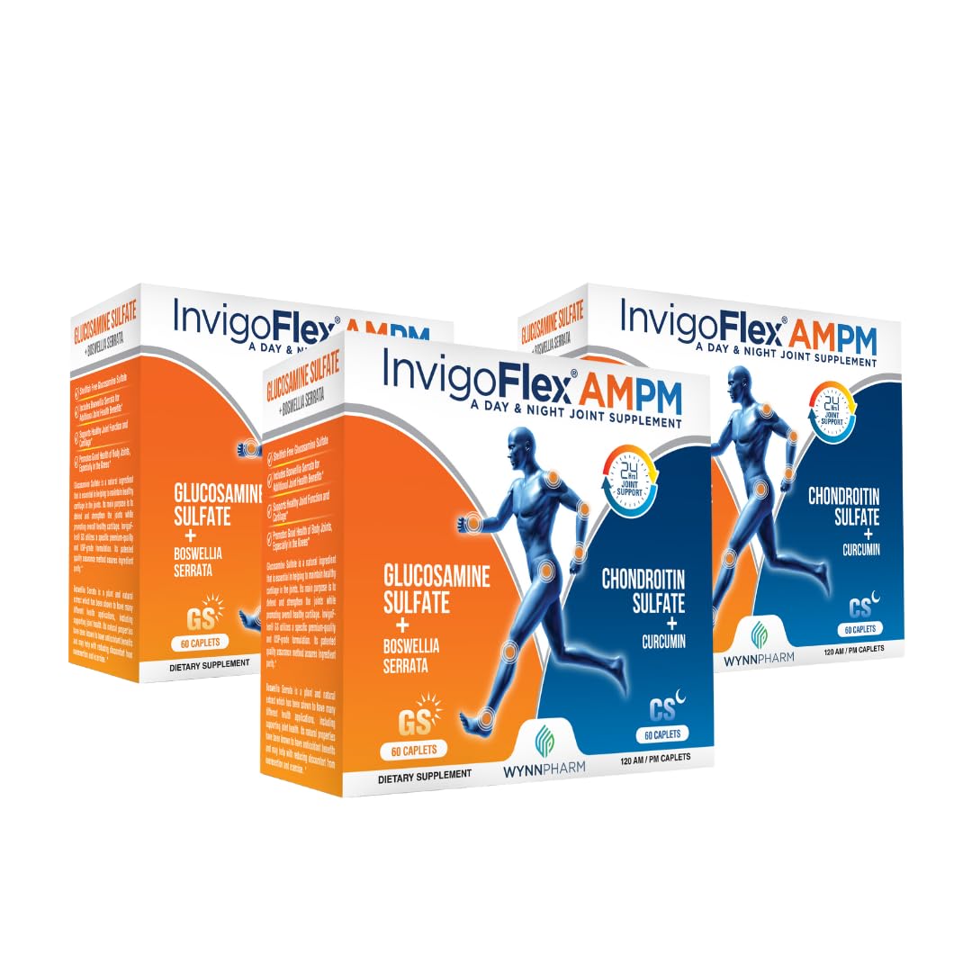 INVIGOFLEX Glucosamine & Chondroitin Sulfate Turmeric Curcumin Boswellia Serrata Caplets 360